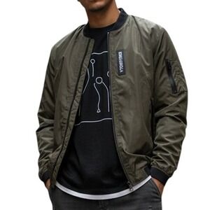 Rokkarolla Olive Green Bomber Jacket Lightweight Zip Up Men's Size L